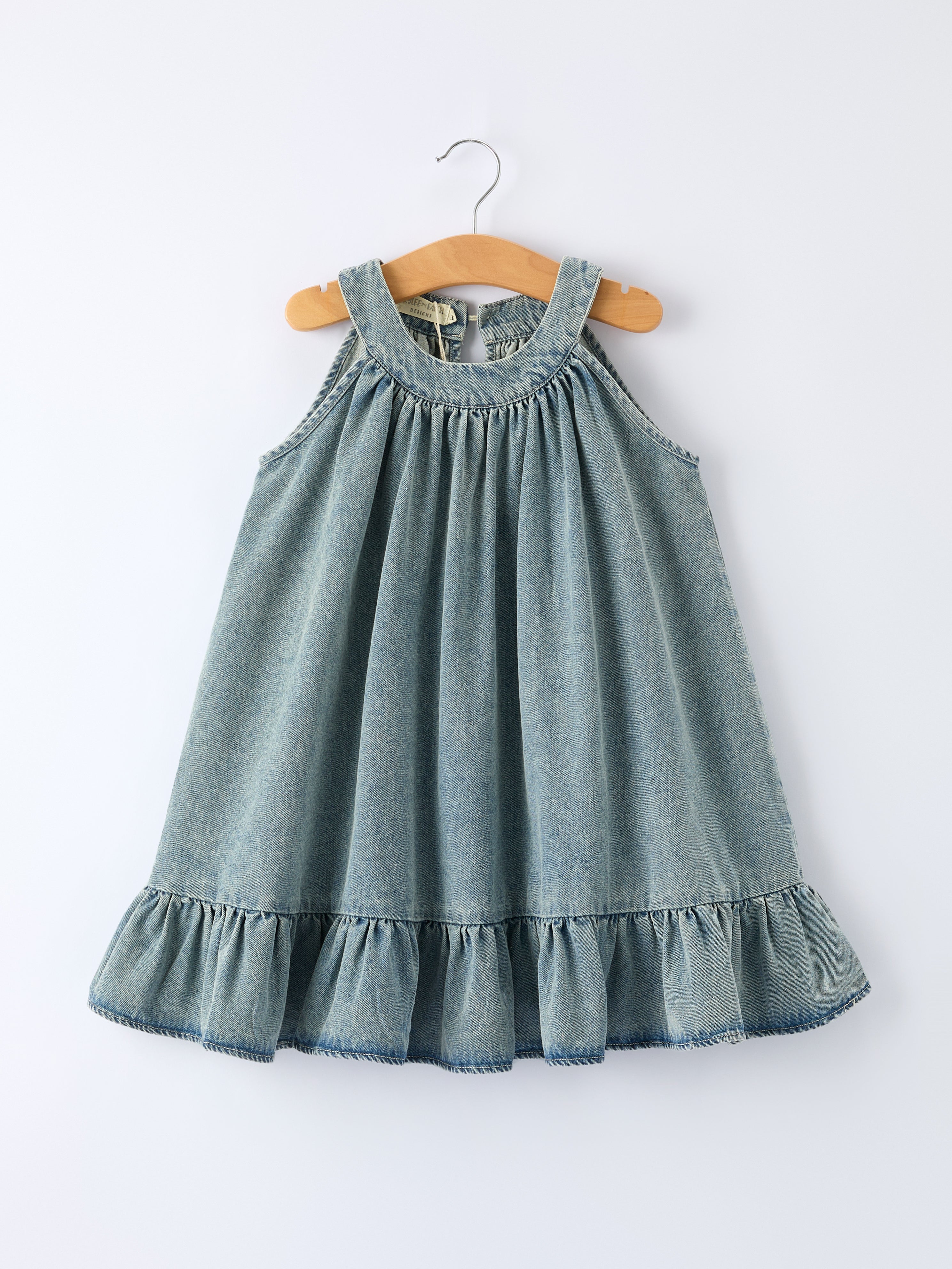 Girls Denim Ruffle Trim A-Line Dress Catalina Puerto Rico Girls Denim Ruffle Trim A-Line Dress Catalina Puerto Rico