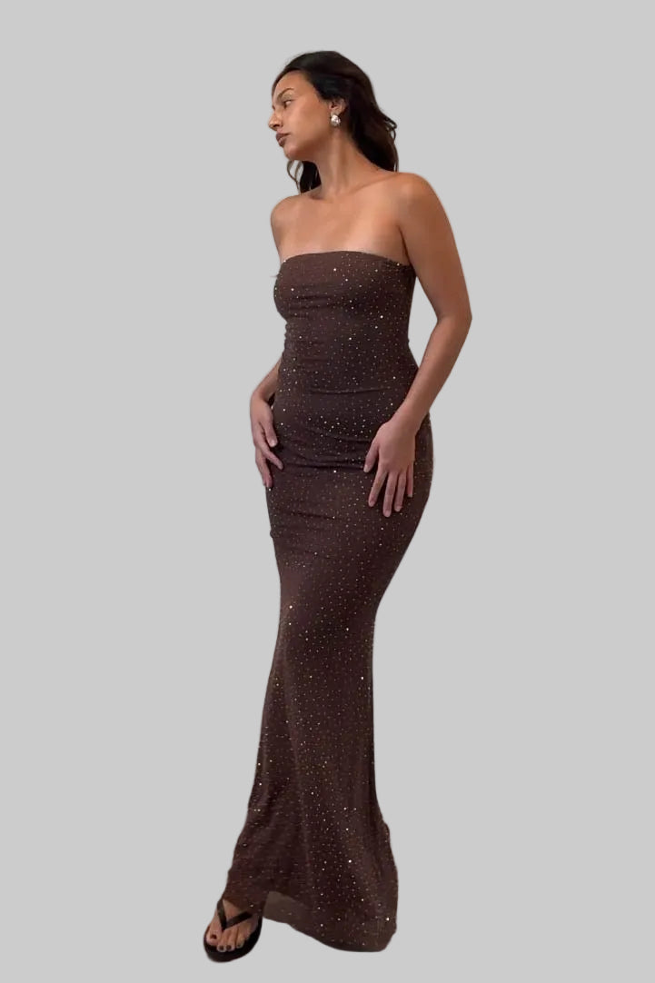Rhinestones Bandeau Maxi Dress S