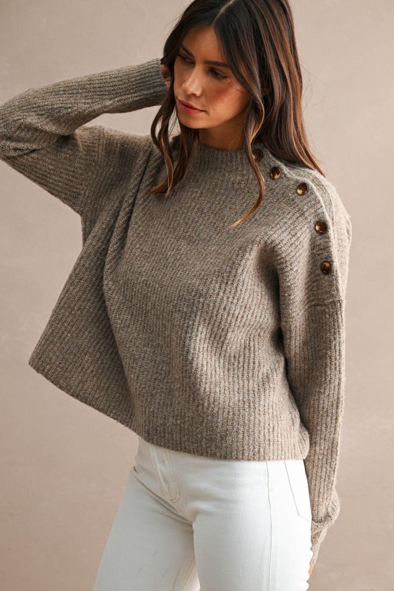 BUTTON DETAIL RIBBED KNIT SWEATER