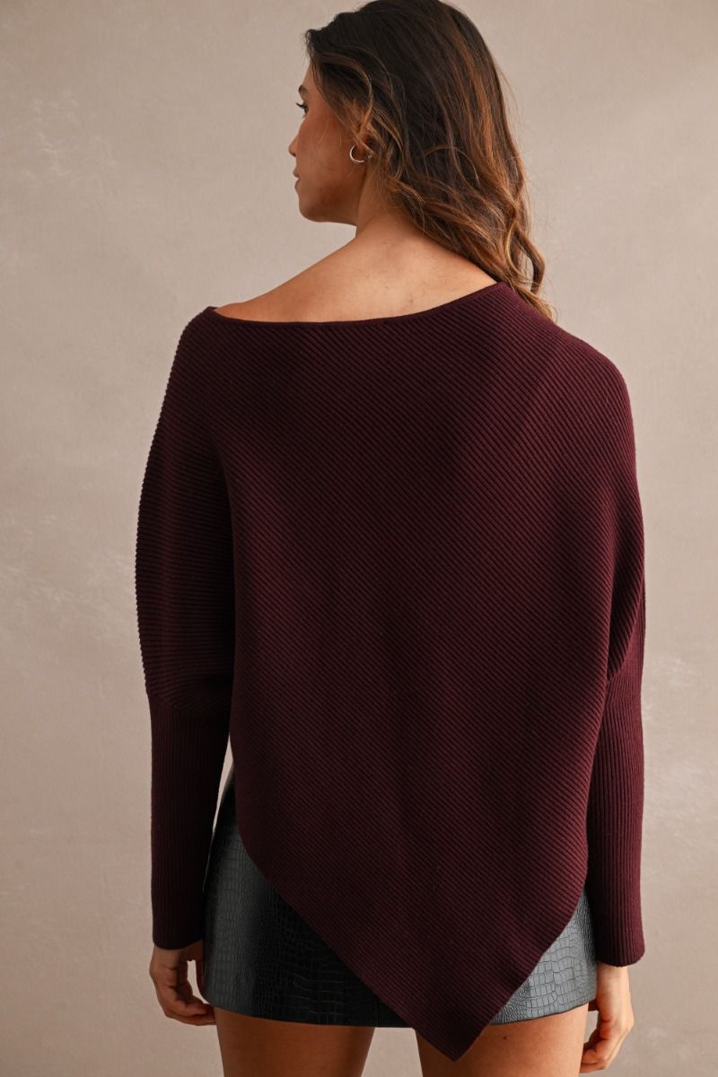 ASYMMETRICAL RIBBED KNIT SWEATER