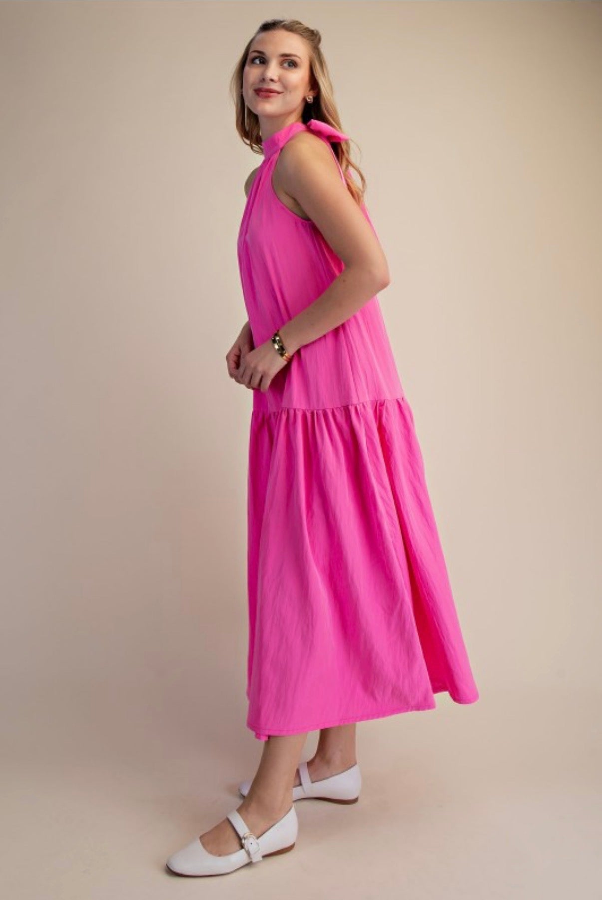 PINK HALTER MIDI DRESS
