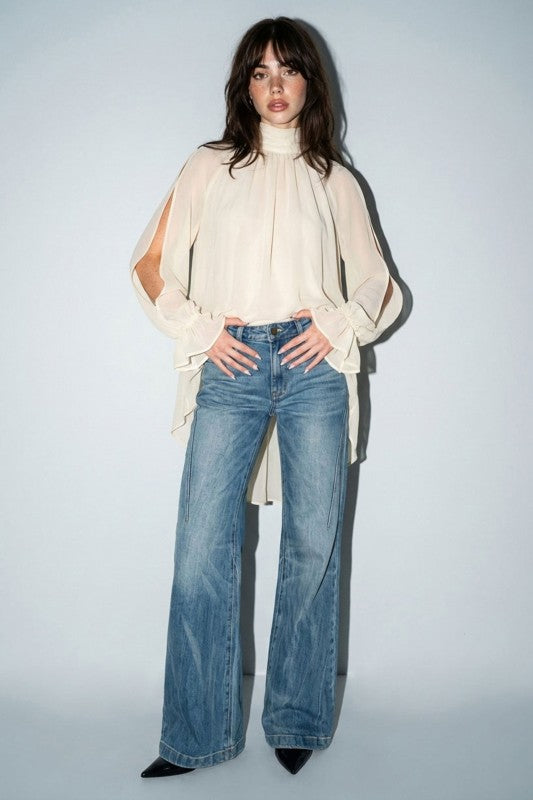 CHIFFON COLD-SHOULDER BLOUSE
