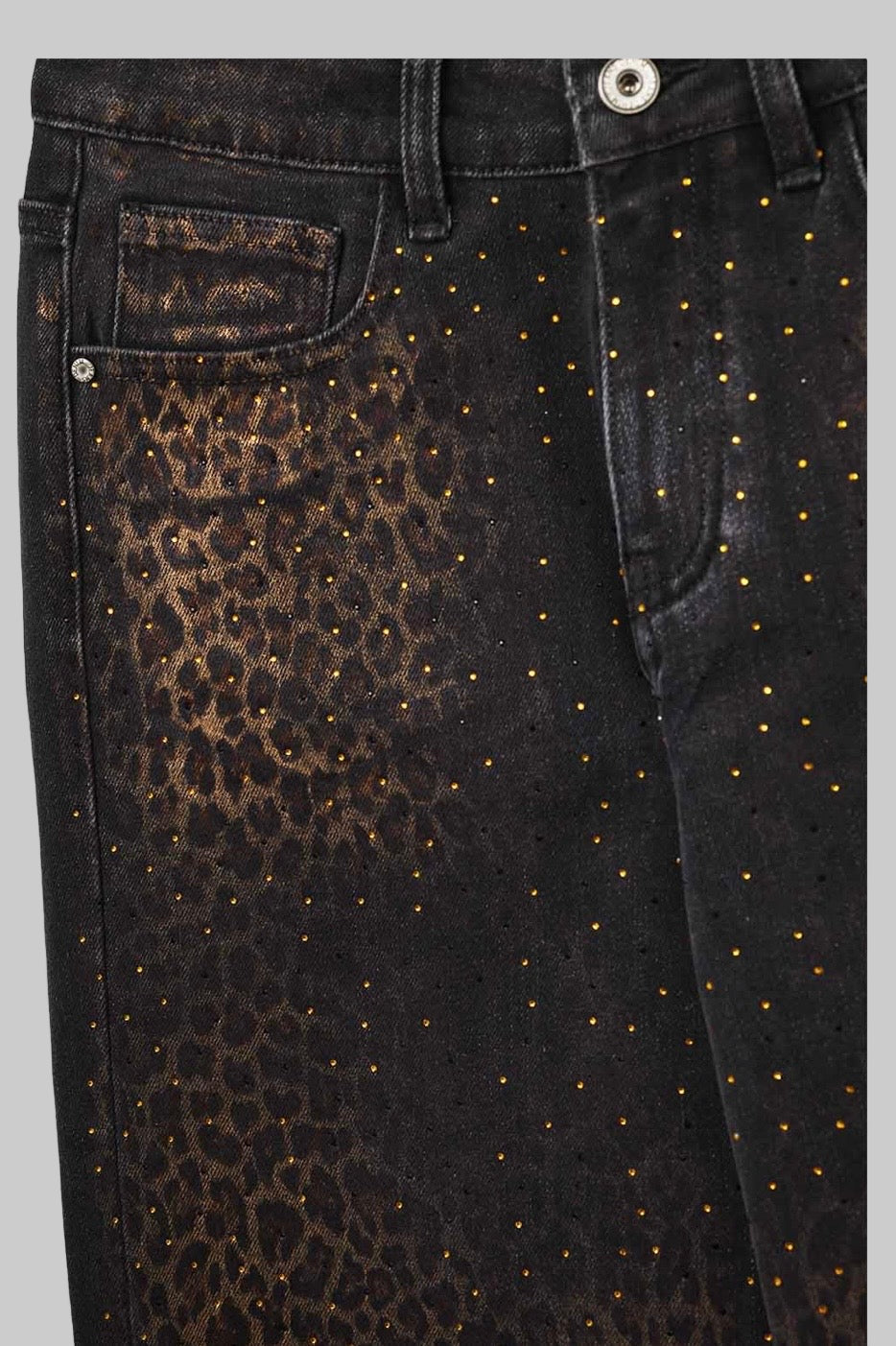 BLACK LEOPARD JEANS STRASS