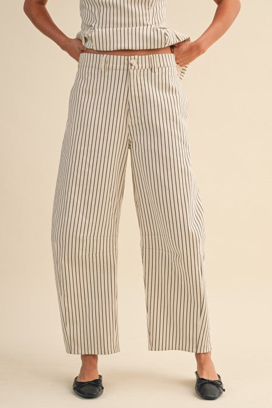 STRIPED STRAPLESS PEPLUM PANTS SET