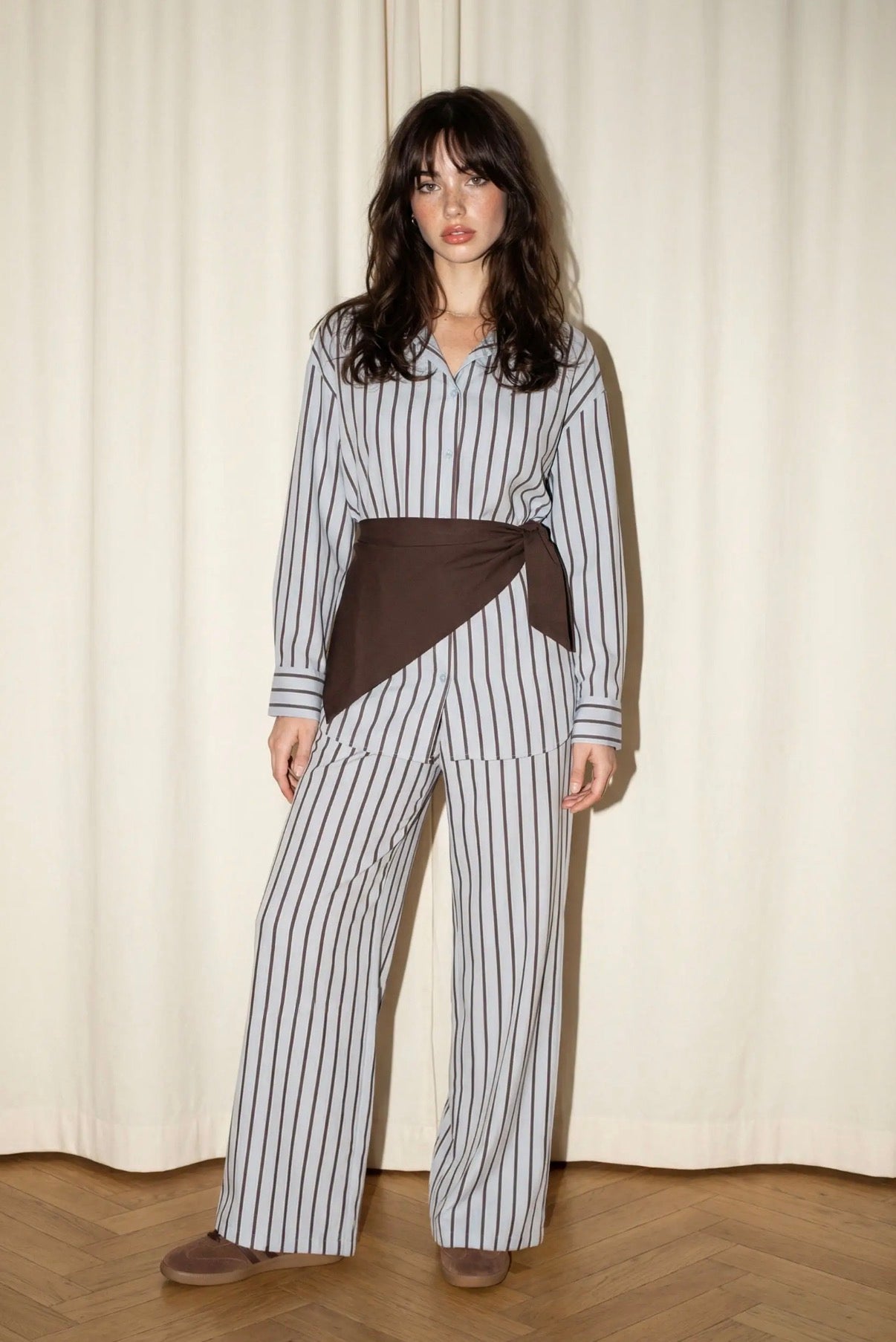 STRIPED SHIRT & WIDE LEG PANTS SET