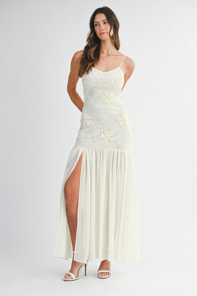 IVORY BLOSSOM PLEATED RUFFLE DRESS