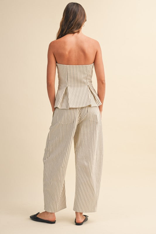 STRIPED STRAPLESS PEPLUM PANTS SET