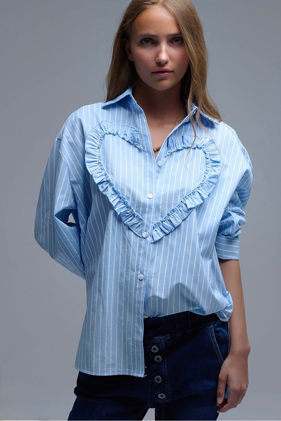 STRIPED HEART ACCENT BLOUSE