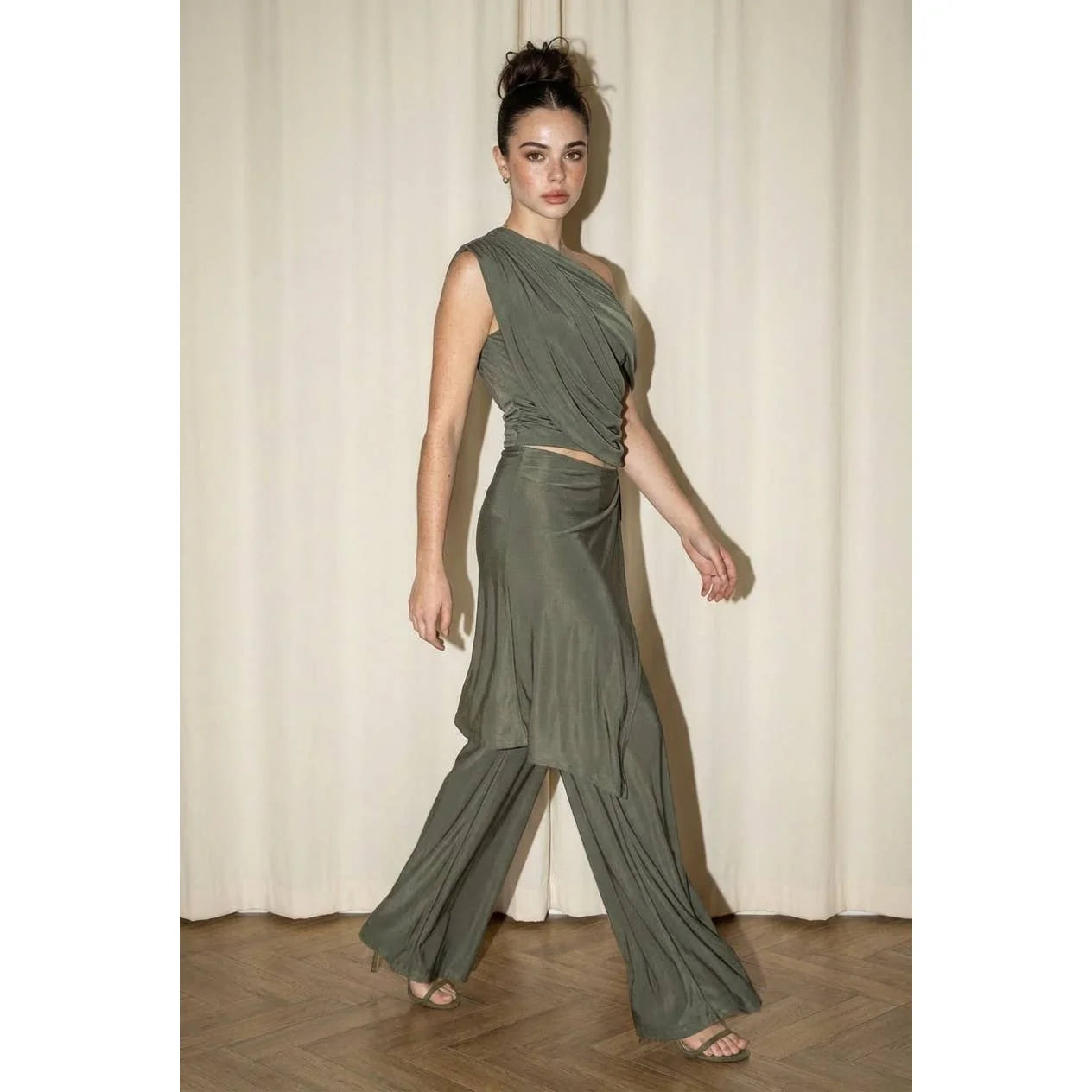 OLIVE DRAPED OVERLAY PANT SET