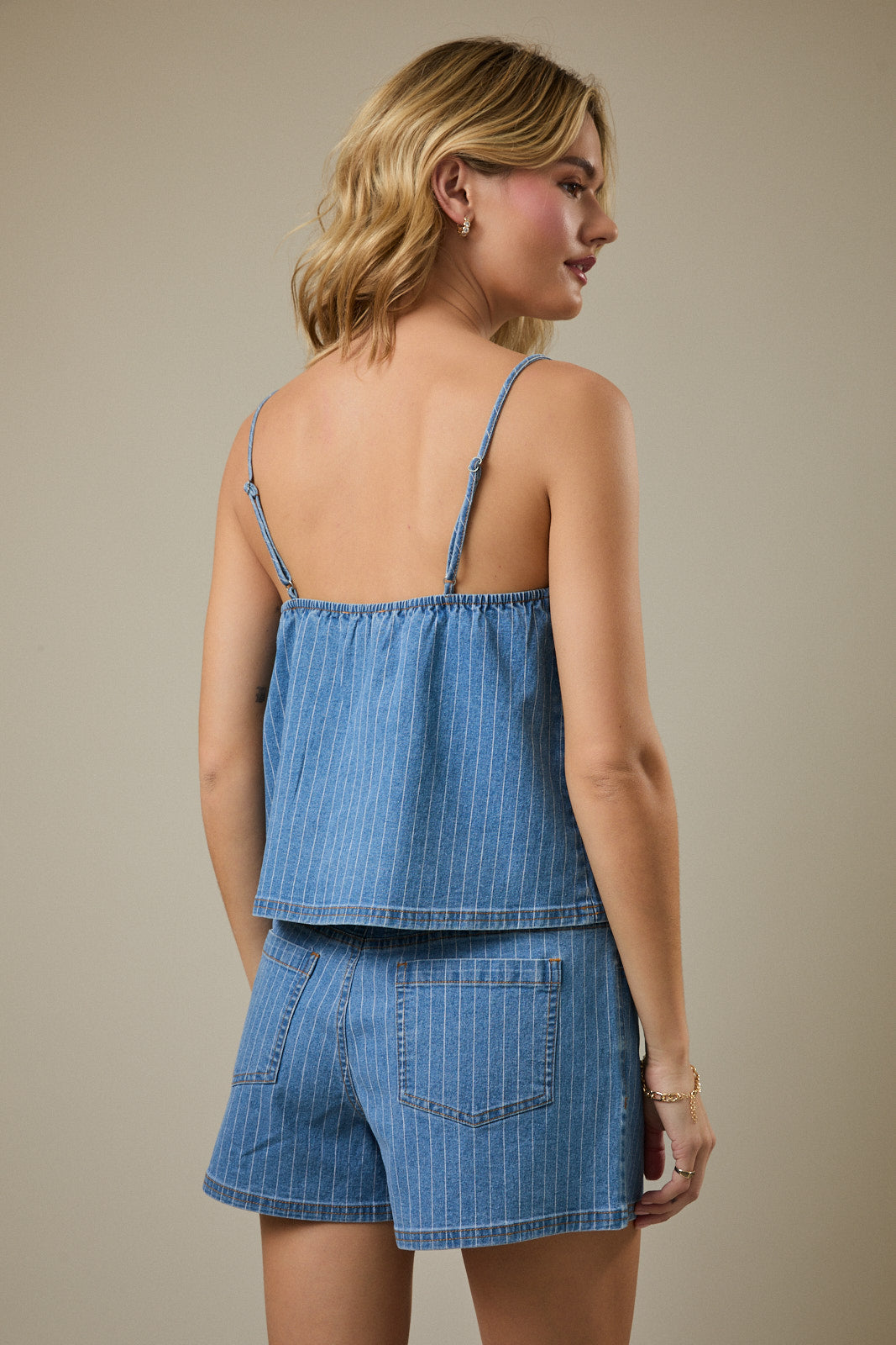 PINSTRIPE DENIM CAMI TOP