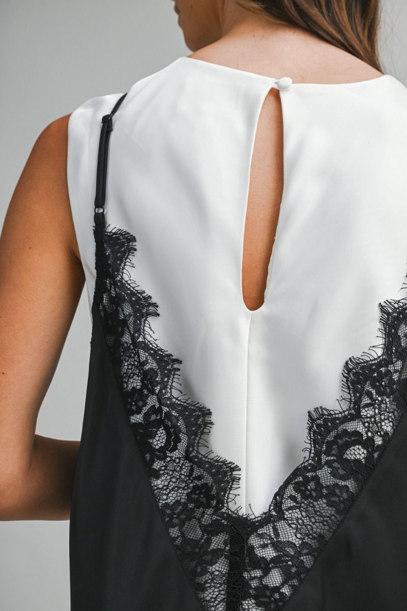 CONTRAST LACE MINI DRESS