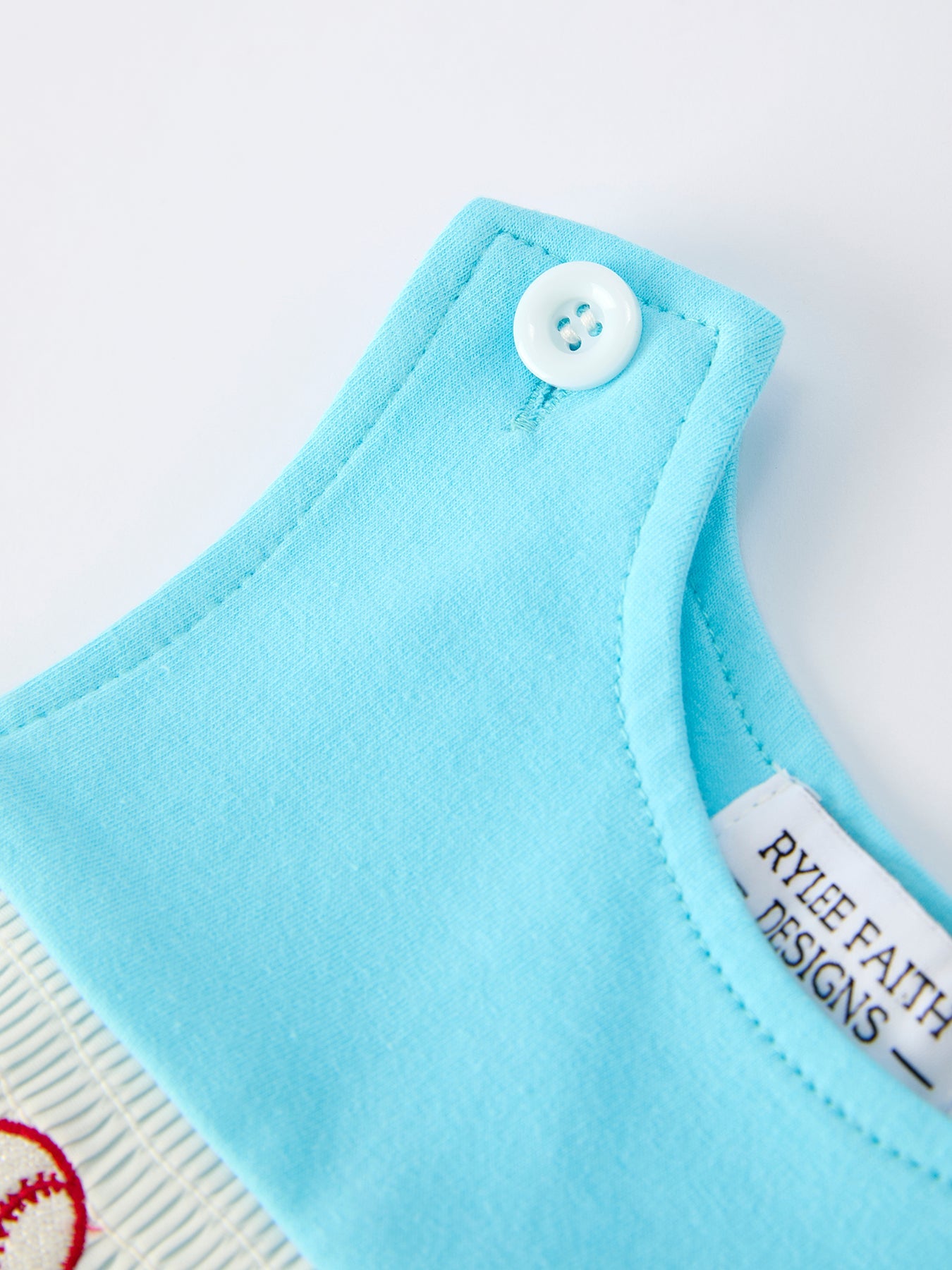 Baby Boy Baseball Romper – Blue Sleeveless Sports Outfit with Embroidery