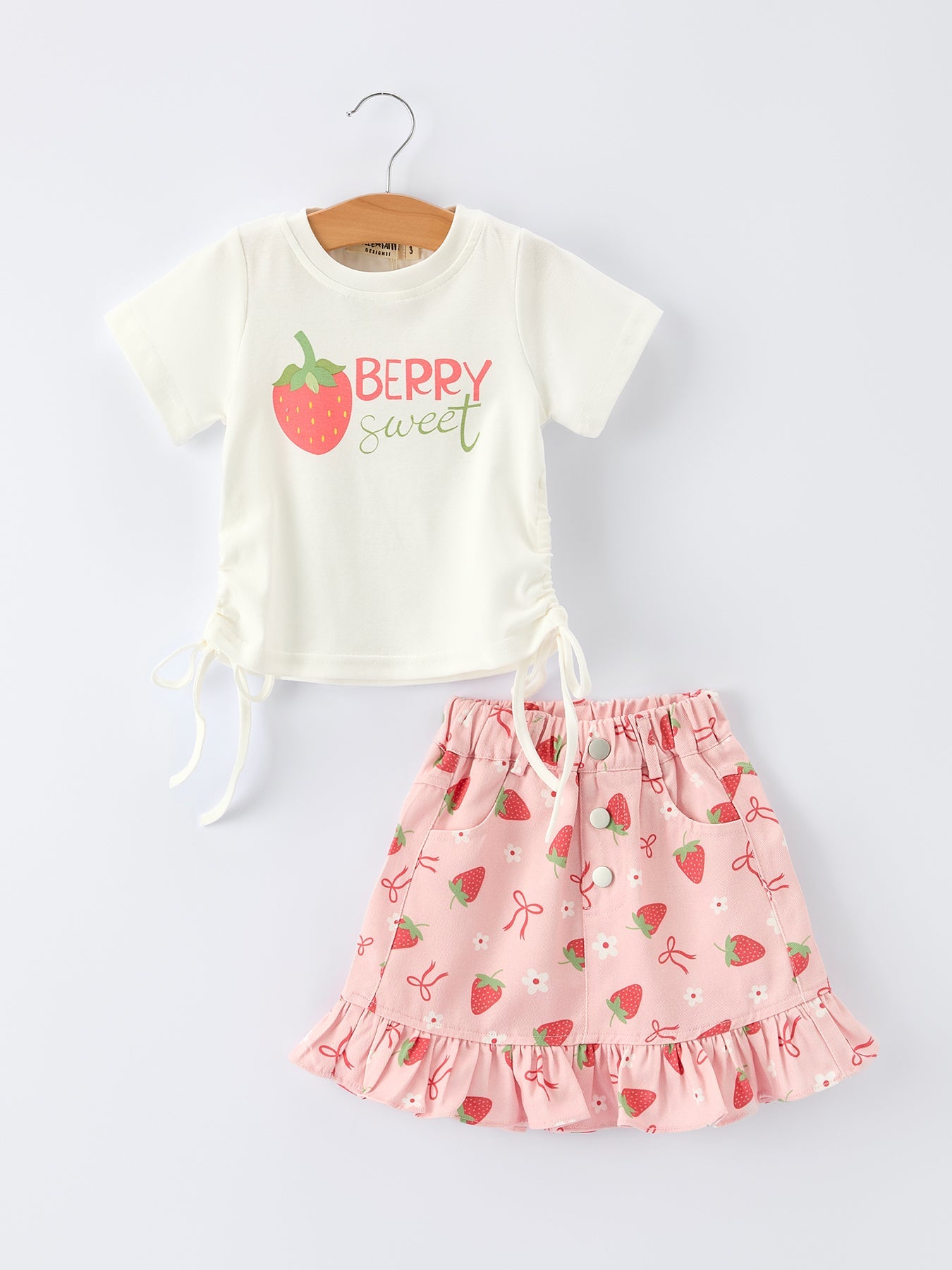 Conjunto de falda y top de manga corta para niña "Berry Sweet" con estampado de primavera