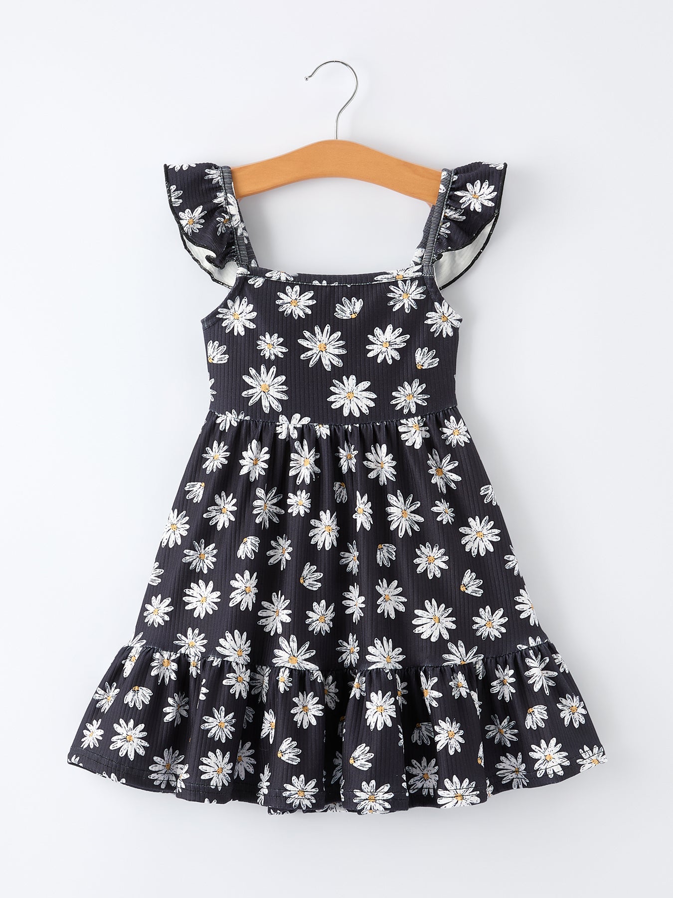 Conjunto de dos piezas de vestido para niñas color margaritas y amarillo mostaza