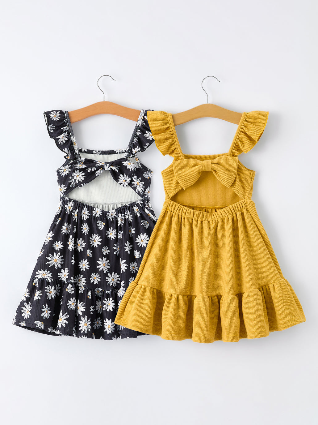 Conjunto de dos piezas de vestido para niñas color margaritas y amarillo mostaza