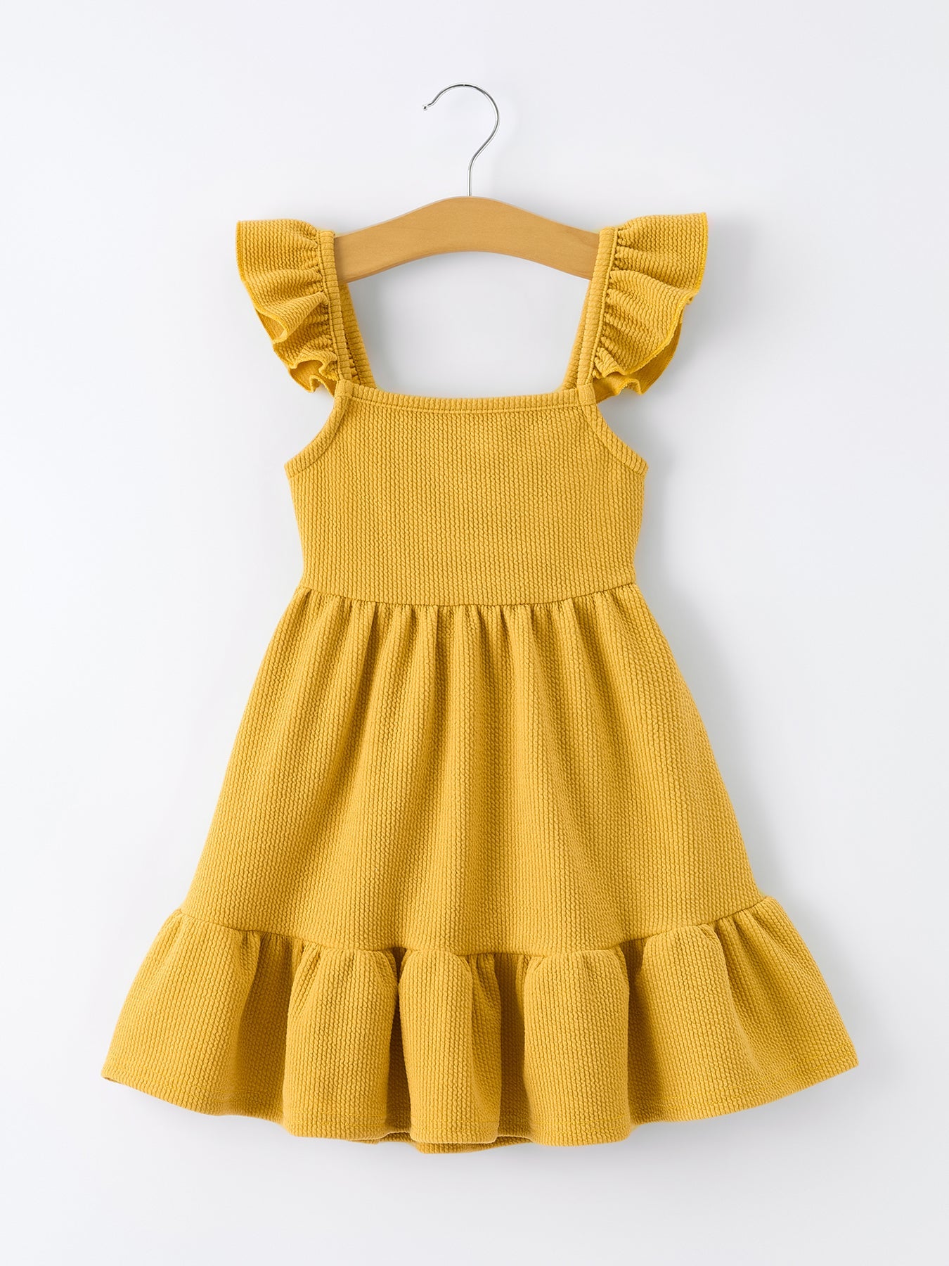 Conjunto de dos piezas de vestido para niñas color margaritas y amarillo mostaza