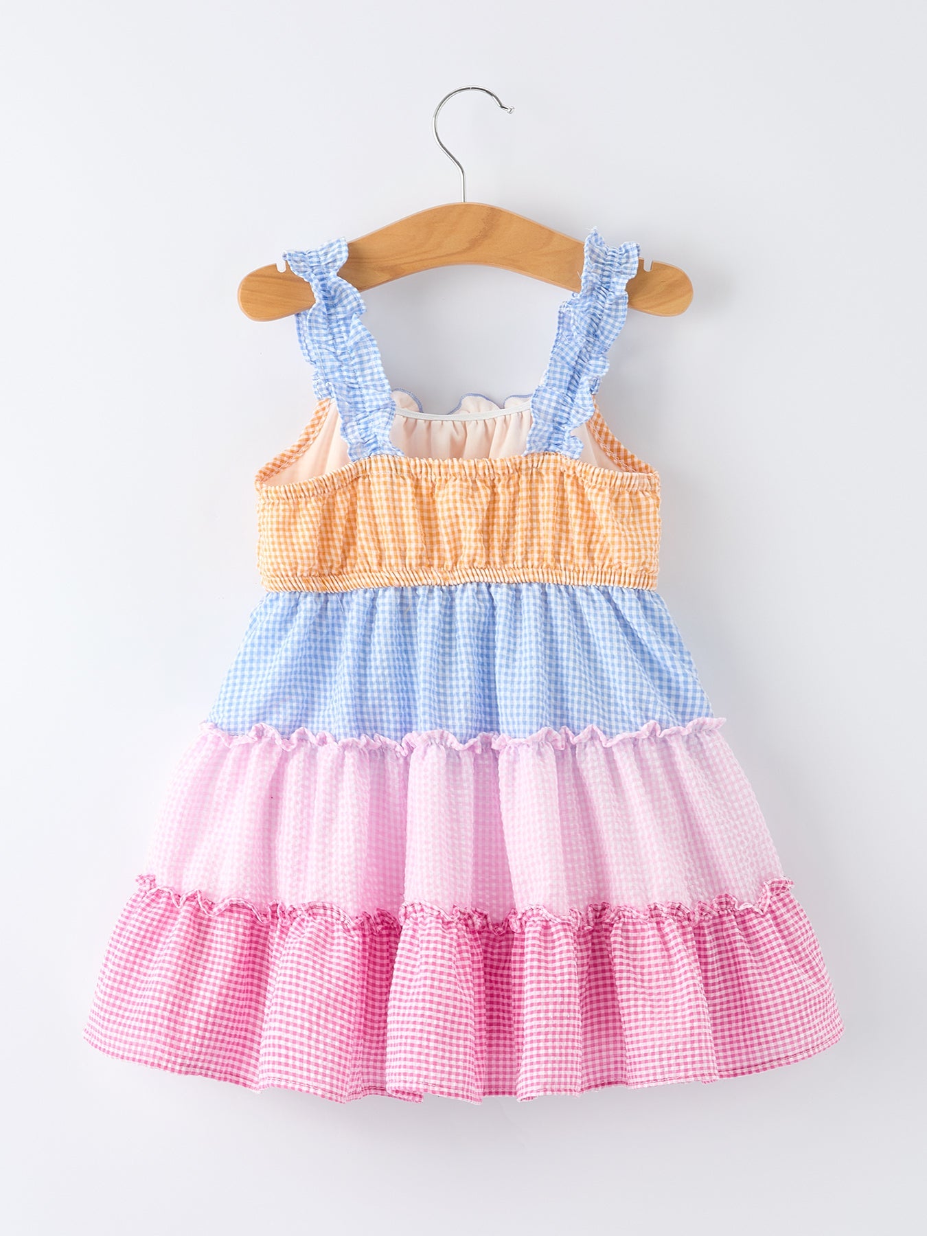 Vestido de volantes para niña con cuadros vichy en bloques de color
