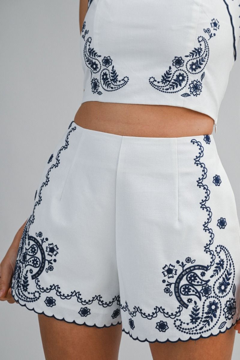 EMBROIDERED HALTER SHORT SET