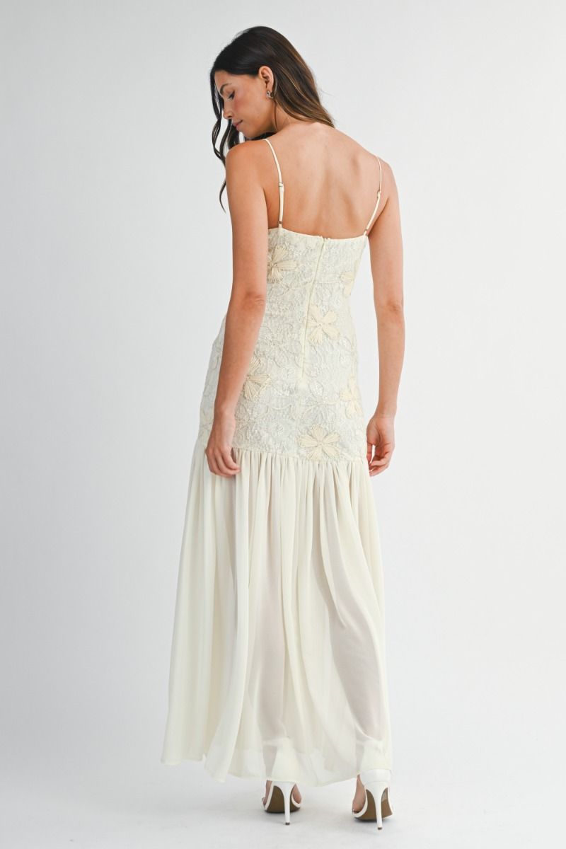 IVORY BLOSSOM PLEATED RUFFLE DRESS