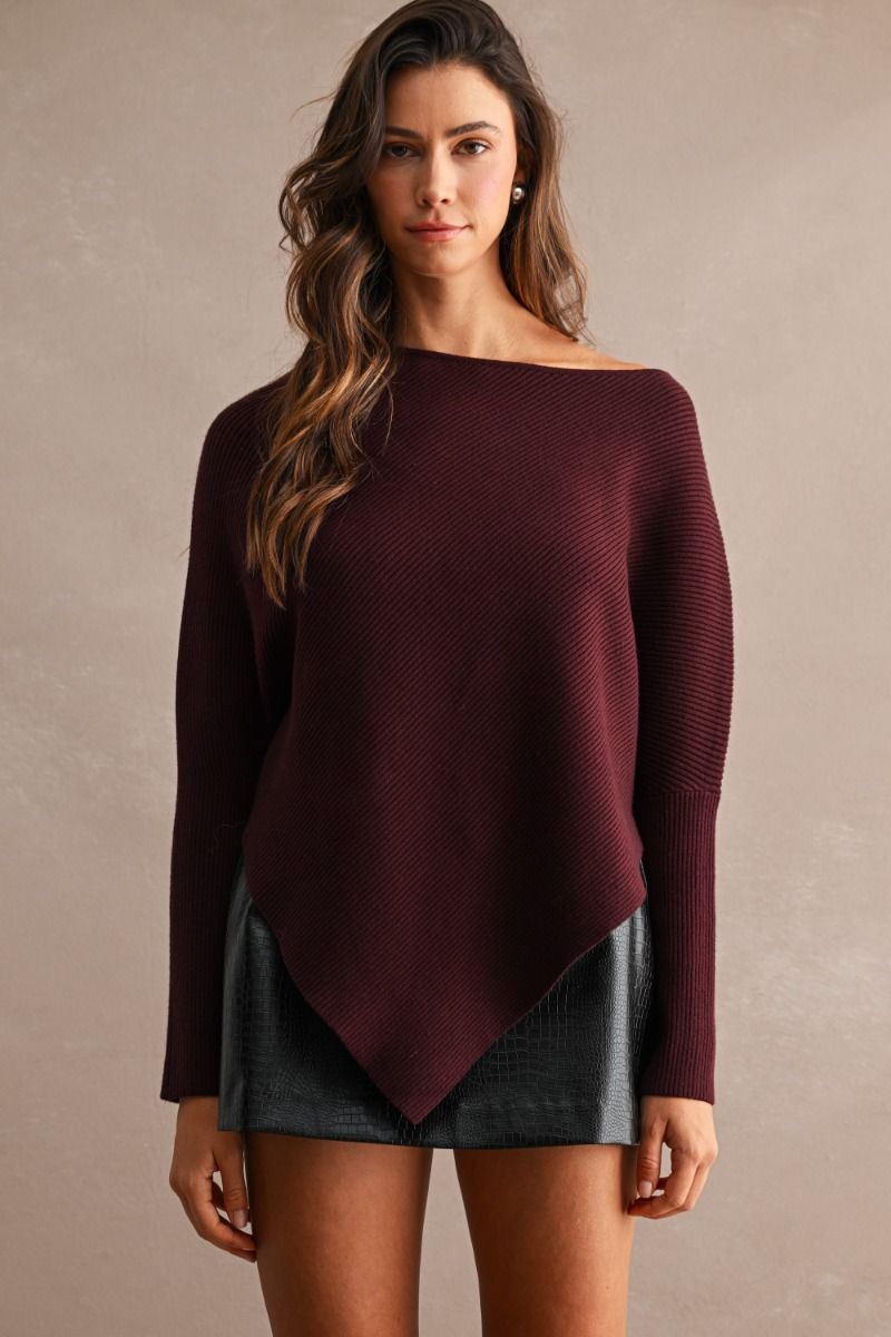 ASYMMETRICAL RIBBED KNIT SWEATER
