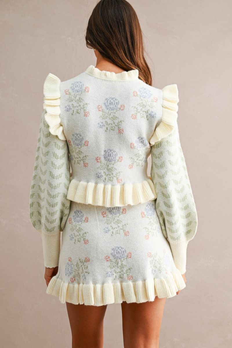 FLORAL RUFFLE KNIT MINI SKIRT SET