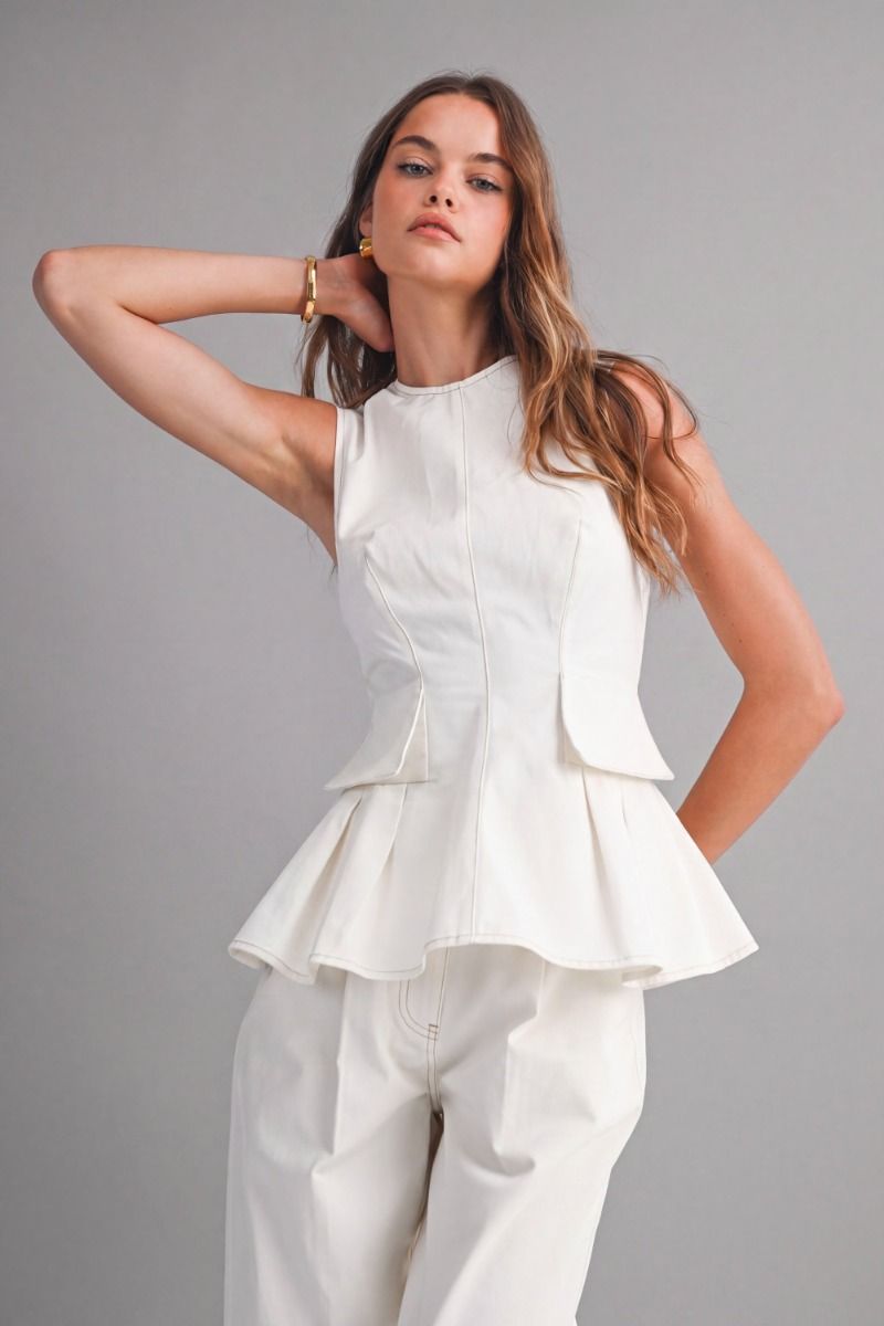 WHITE DENIM PEPLUM SET