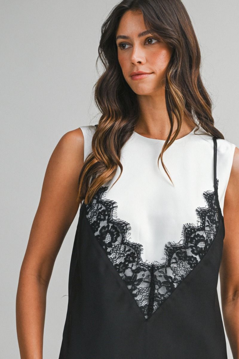 CONTRAST LACE MINI DRESS