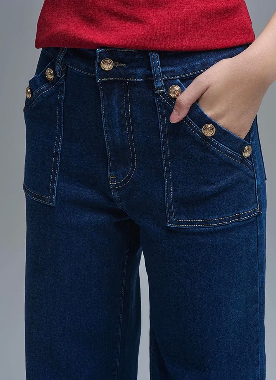 LEOPARD HEM MARINE JEANS