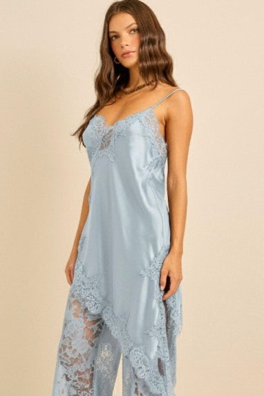 SATIN LACE TRIM CAMI & PANTS SET