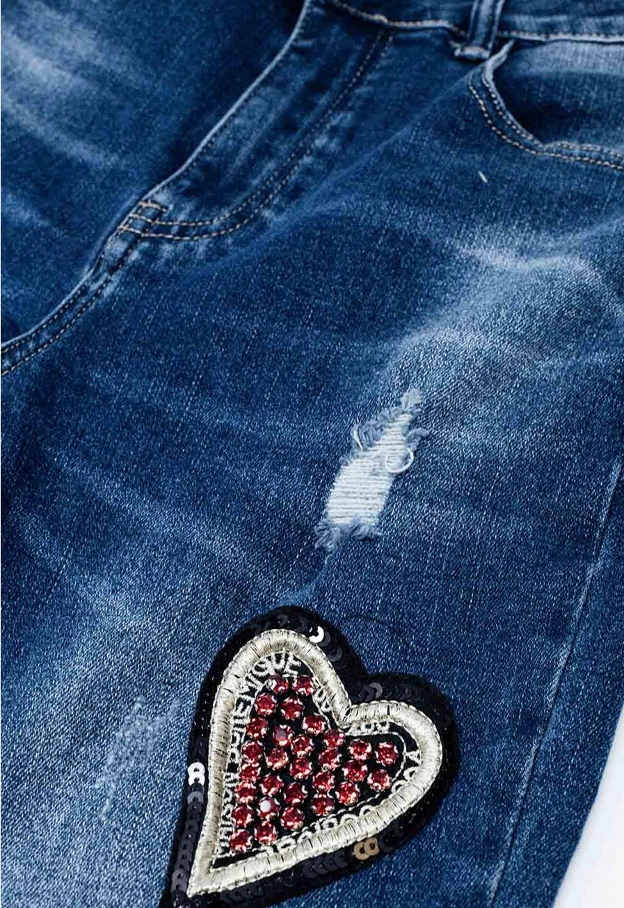 JEANS WIDE LEG PATCH w/LOVE