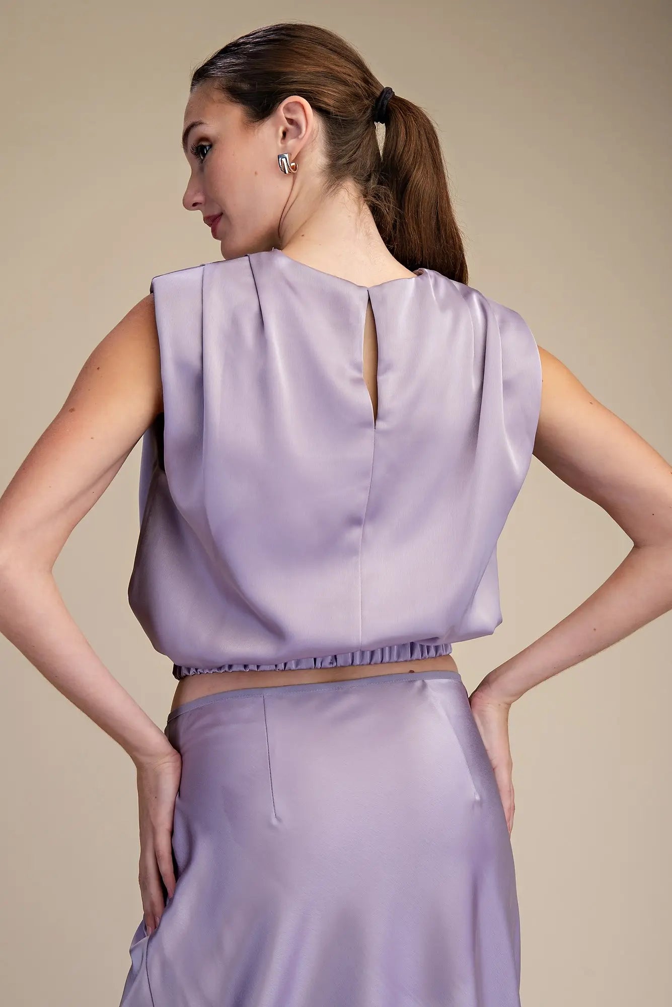 LAVENDER SATIN MAXI SKIRT SET
