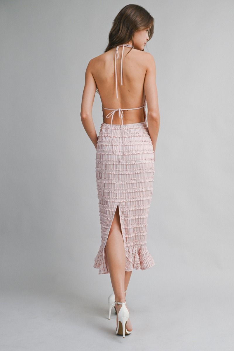 ROSE SMOCKED HALTER MIDI DRESS