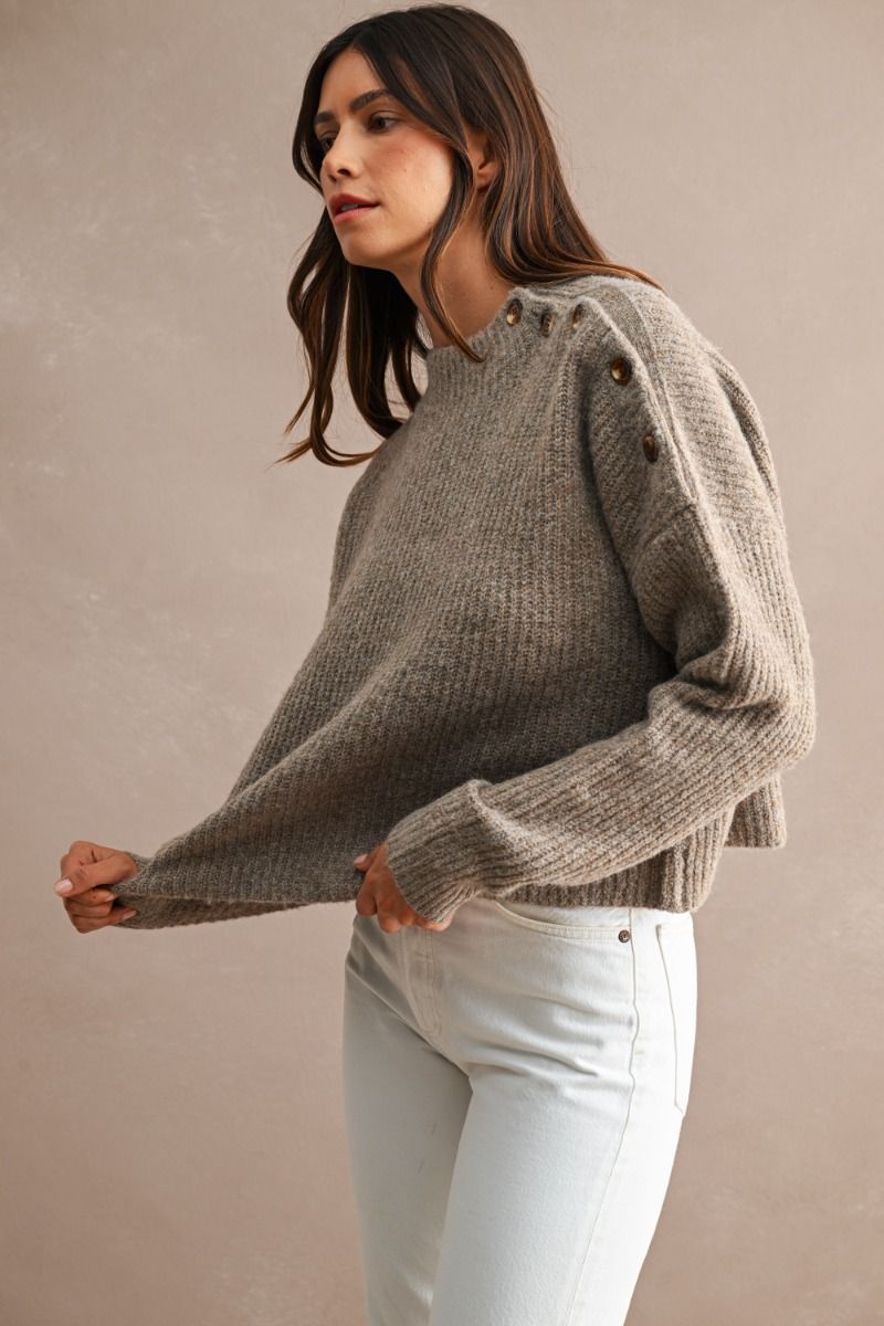BUTTON DETAIL RIBBED KNIT SWEATER