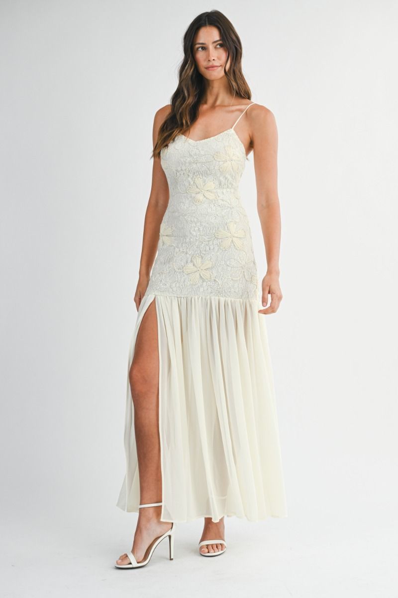 IVORY BLOSSOM PLEATED RUFFLE DRESS