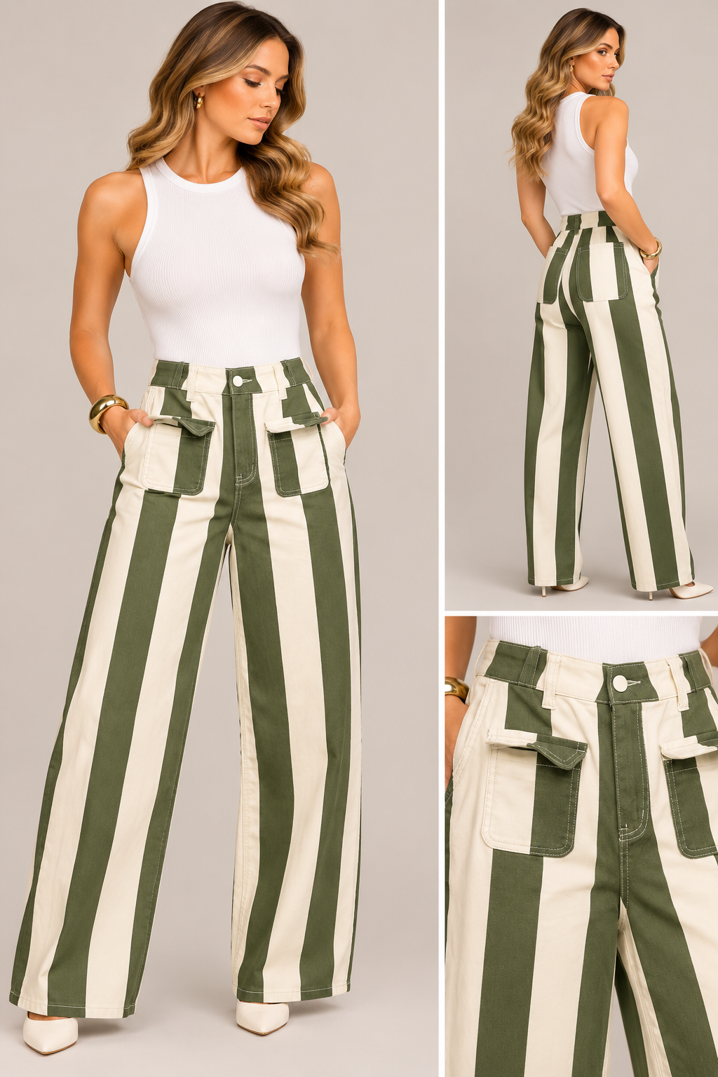 STRIPED WIDE-LEG DENIM PANTS