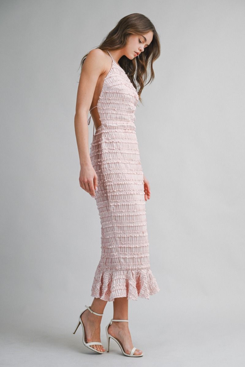 ROSE SMOCKED HALTER MIDI DRESS