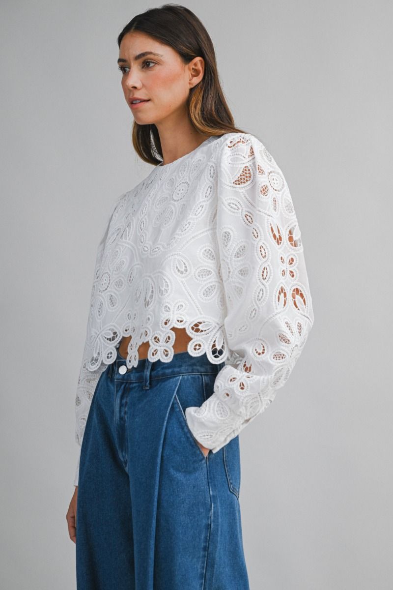 IVORY BLOOM EYELET TOP