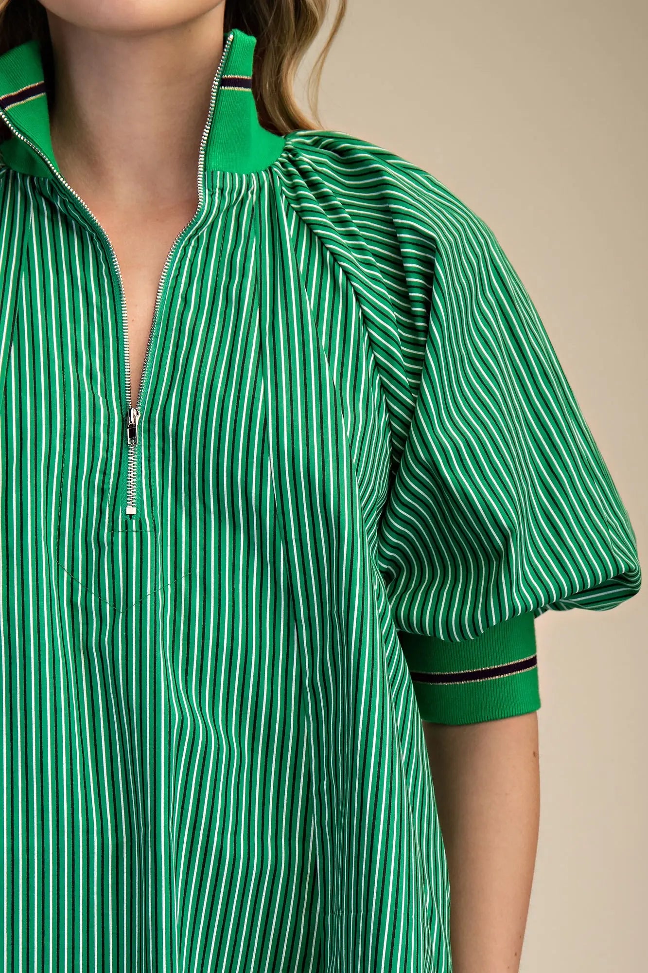 EMERALD STRIPE ZIP MINI DRESS