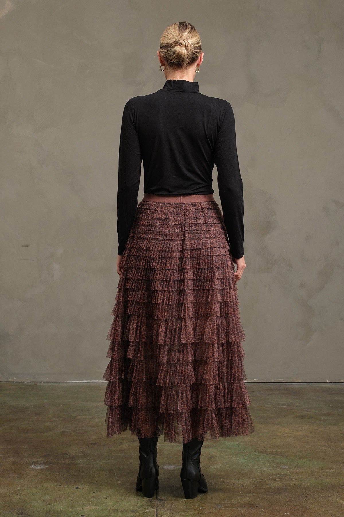 LEOPARD TULLE TIERED MAXI SKIRT