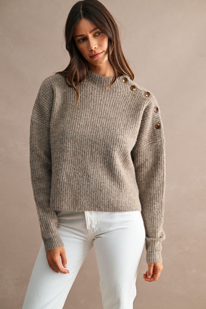 BUTTON DETAIL RIBBED KNIT SWEATER