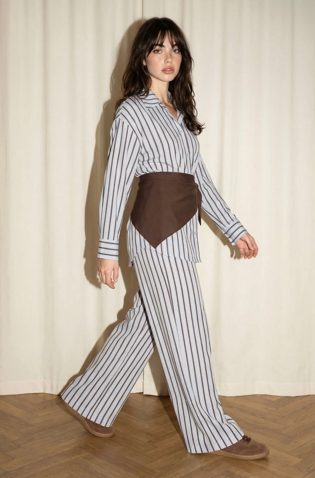 STRIPED SHIRT & WIDE LEG PANTS SET