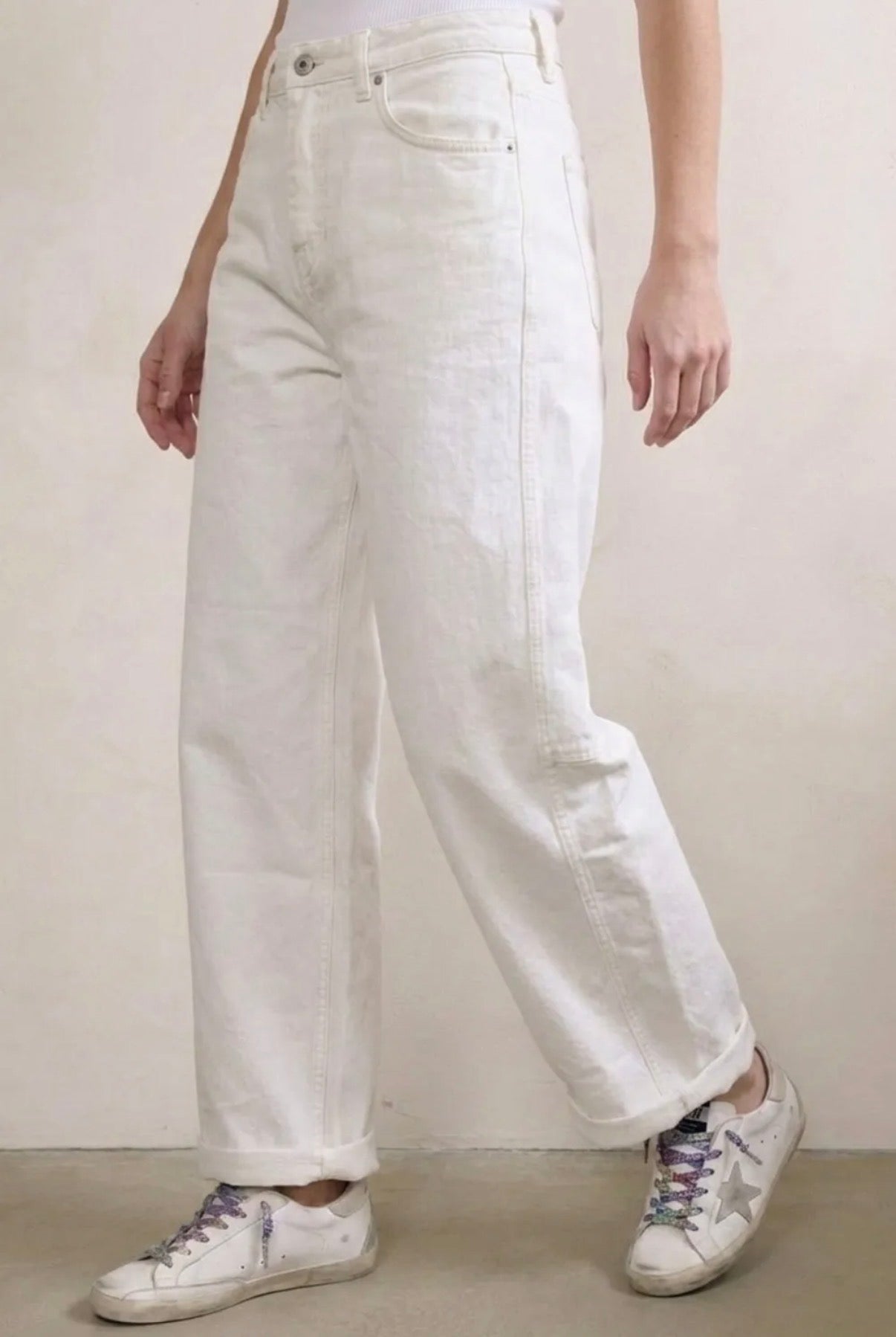 PANTALONES ANCHOS DE BARRIL BLANCOS RELAJADOS