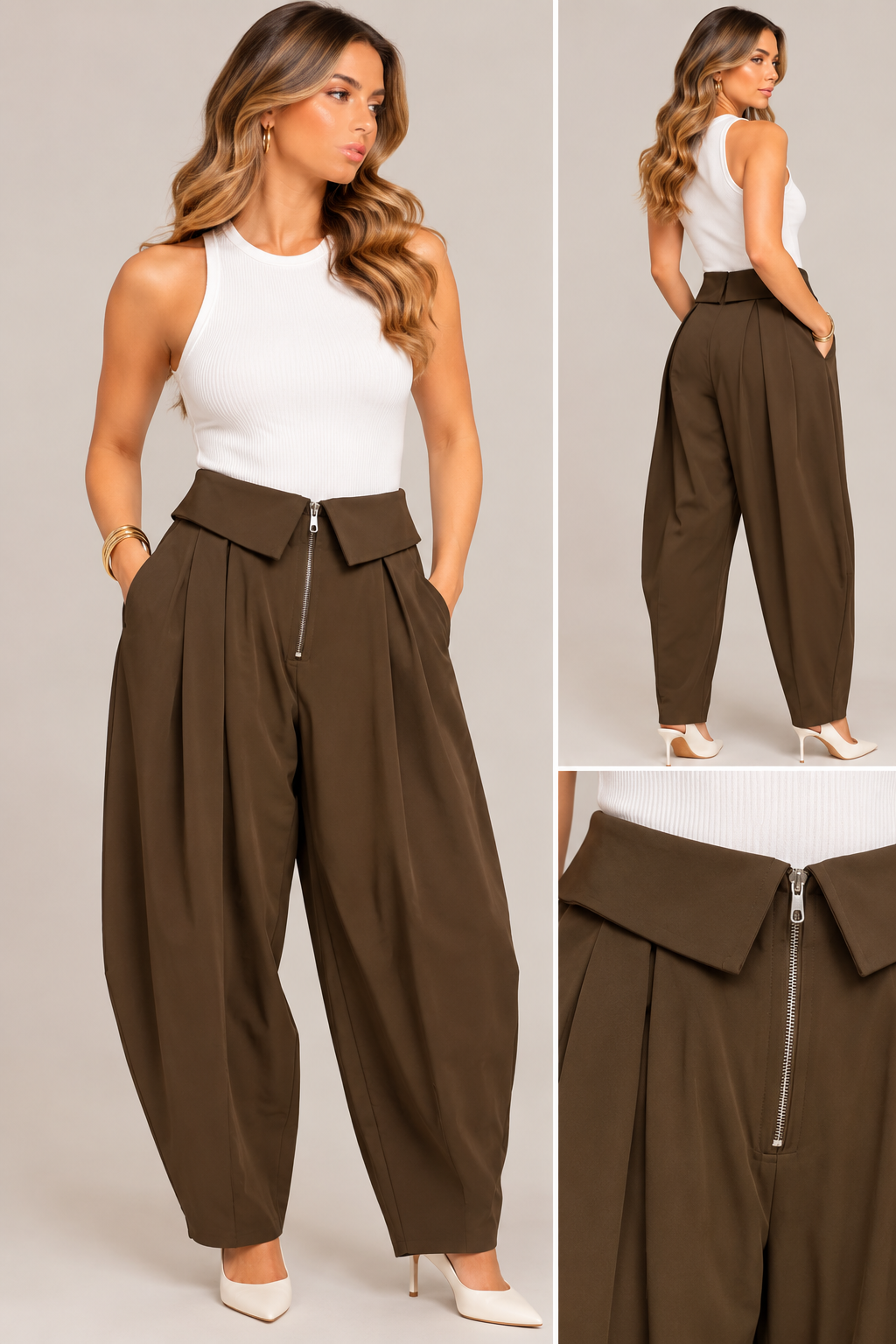COLLARED WAIST BALLOON PANTS