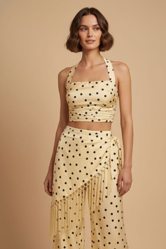 POLKA DOT HALTER & FRINGE PANTS SET