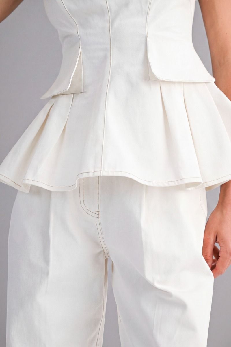 WHITE DENIM PEPLUM SET