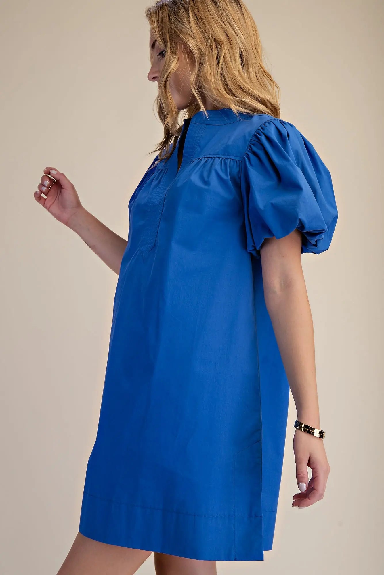 COBALT CHIC BUBBLE SLEEVE MINI DRESS