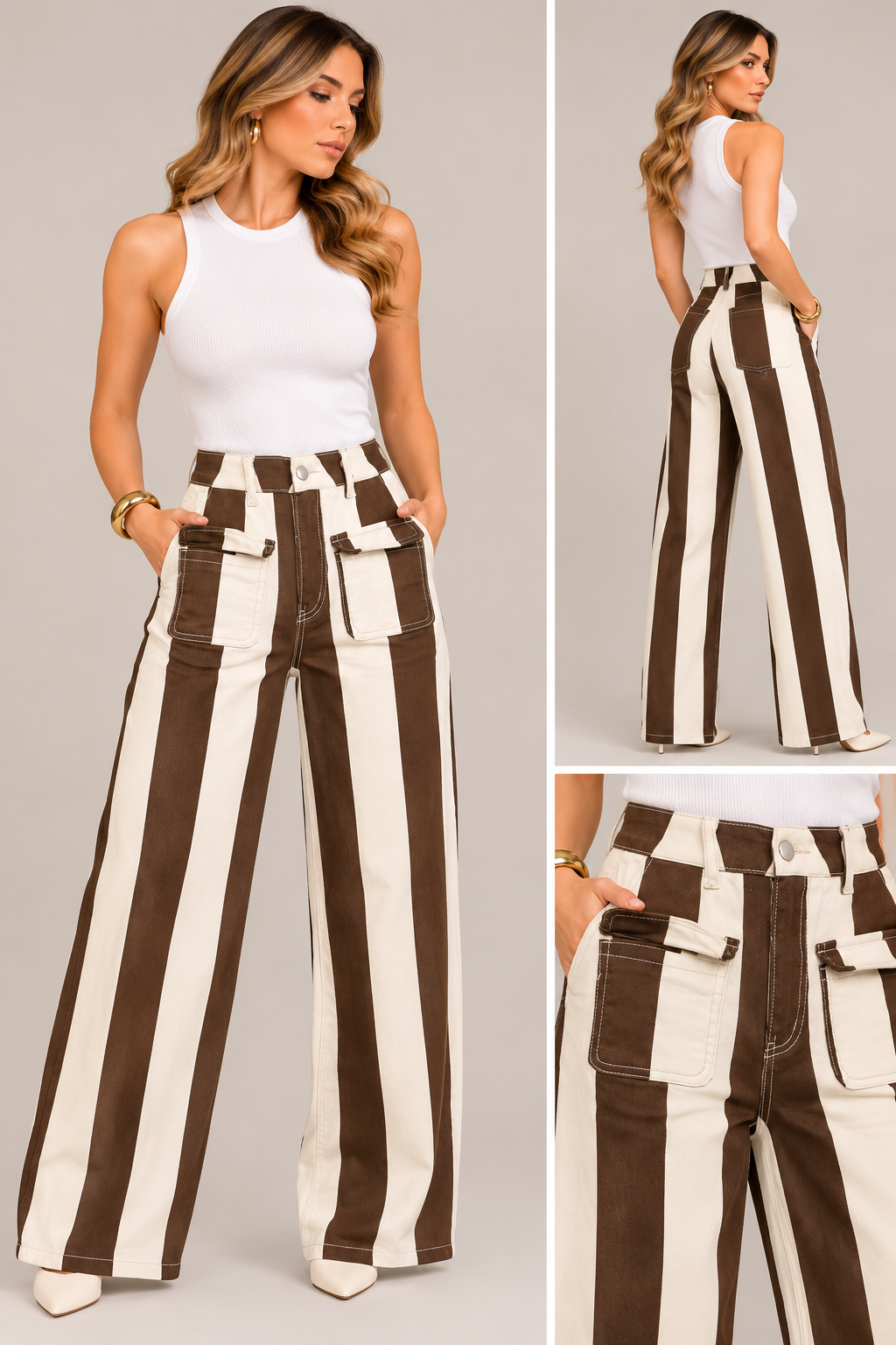 STRIPED WIDE-LEG DENIM PANTS