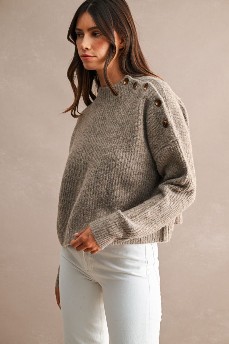 BUTTON DETAIL RIBBED KNIT SWEATER
