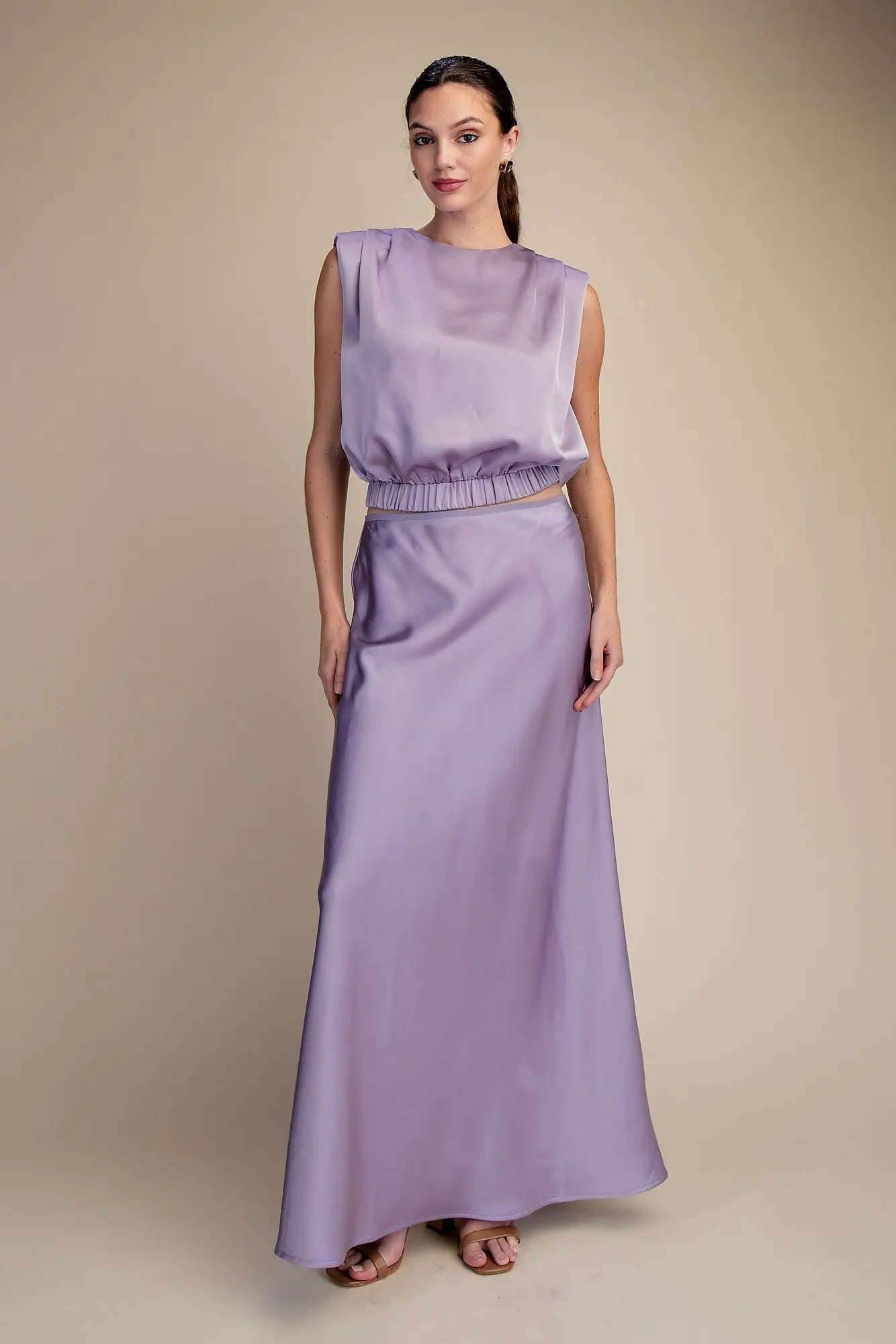 LAVENDER SATIN MAXI SKIRT SET