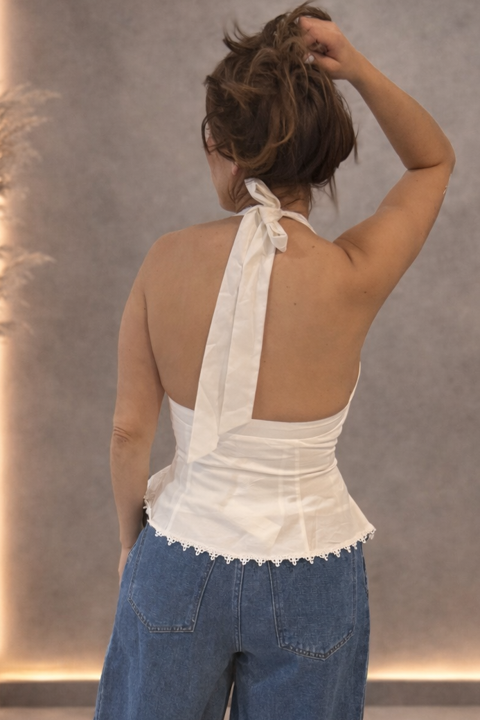 HALTER PEPLUM POPLIN TOP